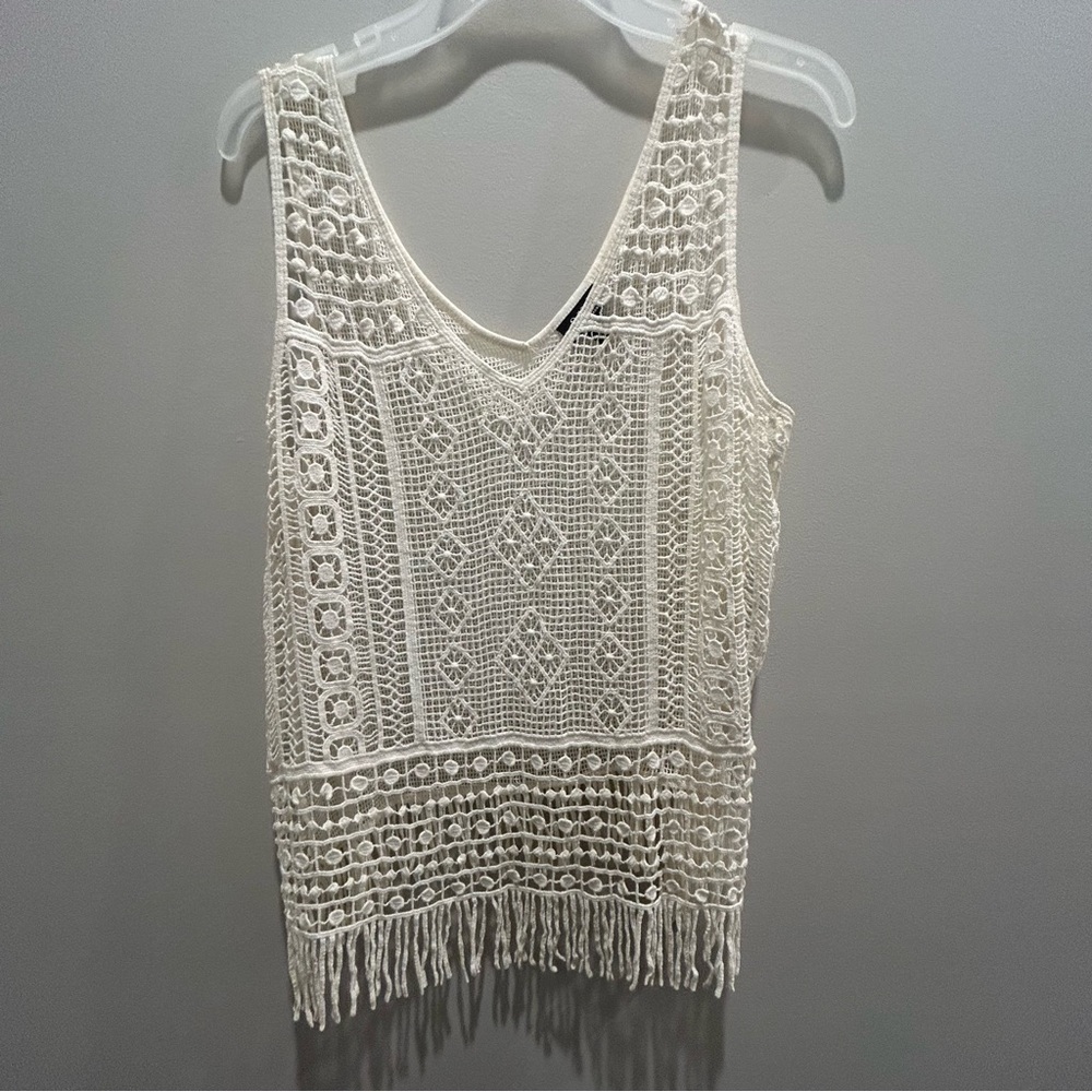 Women’s Ana Fringed Crochet-look Vest - cream- size Medium